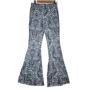 Versona Jeans Blue Floral Paisley Bell Bottom Flare Artsy Funky Jeans